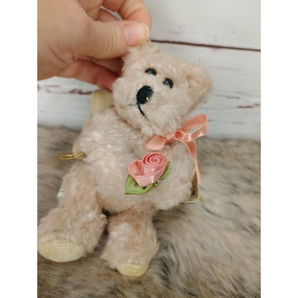Boyds Collection Ltd Angel Teddy Bear Plush 1990 With Pink Ribbon‎ & Rose Mini - Picture 5 of 8